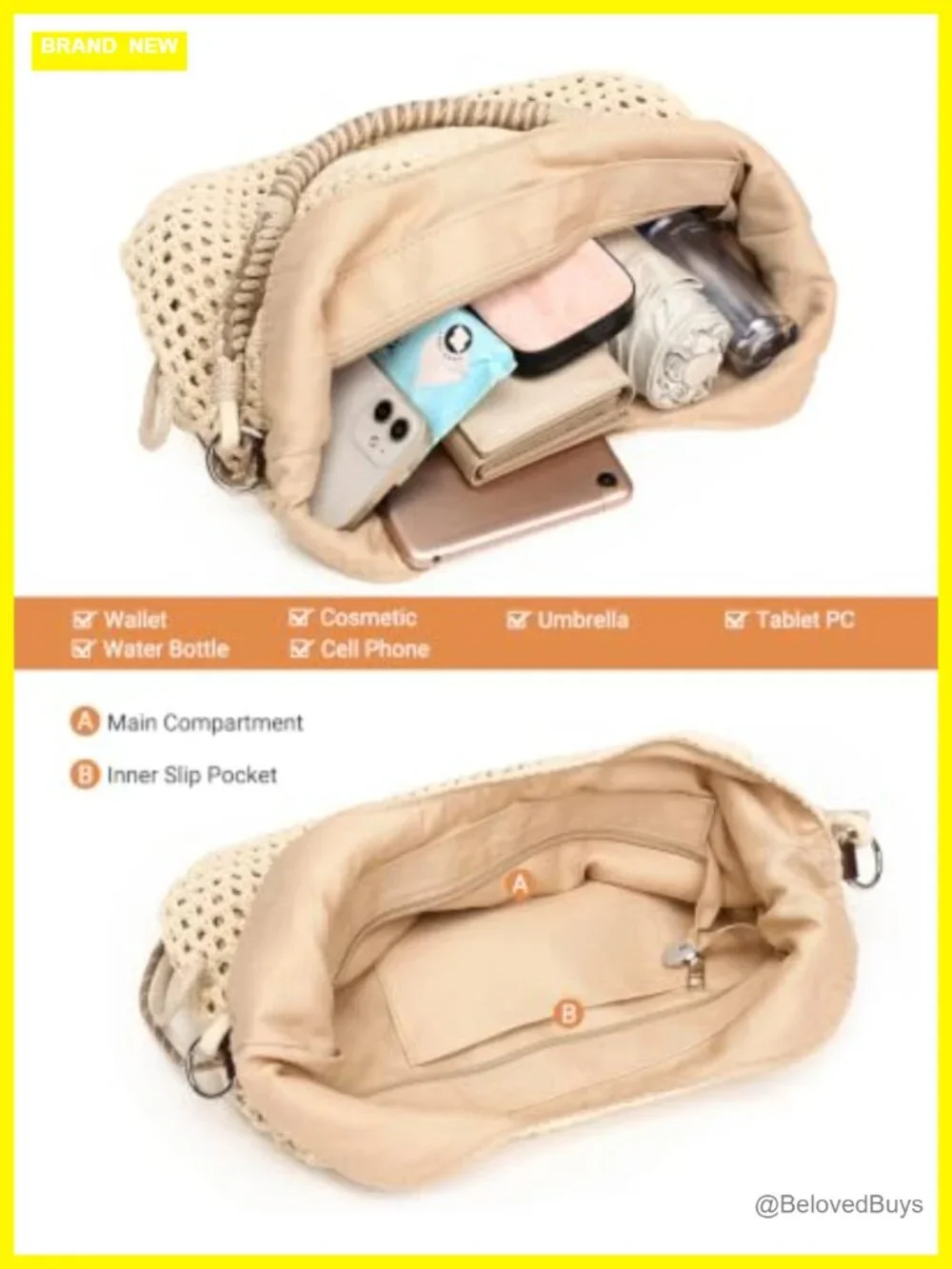 Hobo Crochet Beach Tote Bag, Woven Knit Shoulder Purse for Summer Travel